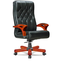 Director owner CEO boss design super comfortable design high back leather office chair with wooden leg and arms