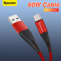 Byscoon 3A USB Type-C Cable For Xiaomi Samsung Huawei 60W Fast Charging Charger USB C Cable For Oneplus Poco