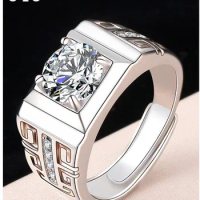 100%s925 sterling silver white gold plated men's ring domineering ring diamond ring live mouth adjustable personality lettering
