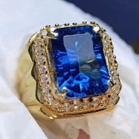 CINCIN PRIA BATU PERMATA BLUE TOPAZ LONDON OCTAGON FULL CUTTING MEWAH