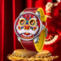 Lucky Harvey Watches for men Automatic mechanical movement Chinese Lion Dance dial Synthetic sapphire waterproof 2023 new
