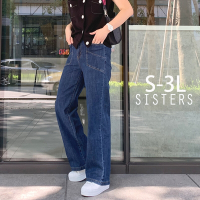 SISTERS 顯瘦藏肉的復古刷色丹寧長褲 寬褲 牛仔褲/S-3L(下著/丹寧/直筒褲/加大/顯瘦/寬褲)