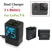 2Pcs 1220mAh Go Pro Battery + Dual Charger Seat double Charge for gopro hero 5 Hero 6 7 8 Black GoPro Camera Accessories