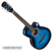 Lanjian系列 38吋，缺角民謠吉他，木吉他，琴袋+背帶+彈片+全配備 (漸層藍色)