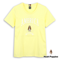 【Hush Puppies】女裝 T恤 經典品牌立體鋼模刺繡狗T恤(淺黃 / 43211211)