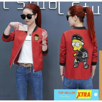 Baju Jaket bomber simpson OX Jaket Wanita semi wedges Pink/Merah Kekinian@@ Fit Kantong Crop Parasut
