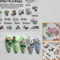 1 Sheet 5D Realistic Relief Retro Flowers My Pretty Rose Tree Letter Adhesive Nail Art Stickers Decals Manicure Ornaments