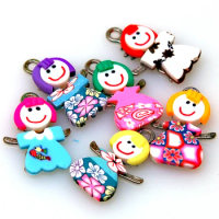 High quality handmade polymer clay little girl,19x29mm caly little girl,assorted polymer clay little