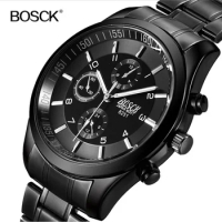 Top Brand Men's Quartz watch Stainless Steel Bosck Men Black Band Wristwatch Waterproof Military Watch Relogio Masculino