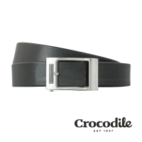 【Crocodile】Crocodile 鱷魚皮件 35mm寬版 真皮自動扣皮帶 0101-25006-01-黑色(義大利進口牛皮)