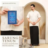 Sarung Tenun Hitam Premium LILSALA Kemas Box Eksklusif Motif Garis | Bahan Katun Lembut Prem Navy