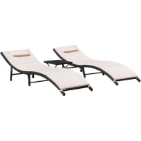 Outdoor Chaise Lounge Chair, 3 Pieces Chaise with Cushions Unadjustable Modern, OutdoorChaise Lounge Chair
