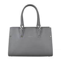 【LONGCHAMP】LONGCHAMP Paris Premier燙印LOGO小牛皮拉鍊手提托特包(中/灰)