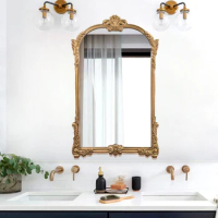 Unbreakable Wall Mirror Aesthetic Vintage Gold Big Mirror Bathroom Sticker Glass Espelho Grande Para Quarto Korean Room Decor