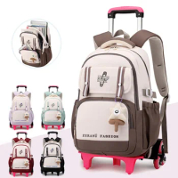 Kids School Backpack with Wheels Rolling Backpack for Girls Student Wheeled Backpack Trolley School Bag Travel Trolley Luggage
