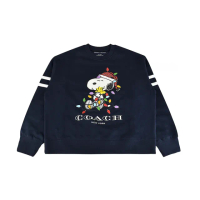 【COACH】COACH Peanuts Snoopy聯名款字母LOGO棉質混紡聖誕風史努比長袖T恤(女款/海軍藍)
