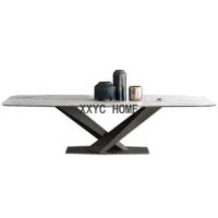 Marble Dining-Table Nordic Light Luxury Stainless Steel Rectangular Dining Table and Chair Living Room Combination