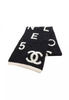 Chanel Pre-Loved Chanel coco mark logo Scarf cashmere wool silk black ivory