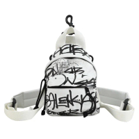 【Balenciaga 巴黎世家】品牌LOGO英文塗鴉小羊皮迷你腰掛包斜背包兩用包(白)