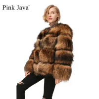 PINK JAVA QC1874 new arrival free shipping women winter real raccoon fur coat fluffy hot sale wholesale fur dress