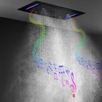 hm Bathroom Accessories Matte Black LED Shower Head Ceilling 4Functions Overhead Panel 380*700MM 304 SUS Music Faucet System