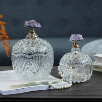 費靈家居法式玻璃紫水晶簇蓋子糖果干果收納罐創意奢華儲物罐擺件
