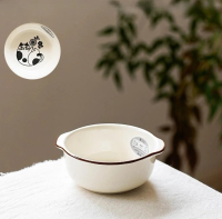 [日本製]   CONCOMBRE  萬古燒  /COCOTTE貓咪花朵紋  圓形13CM雙耳深焗盤 (象牙白)