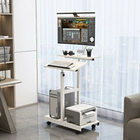 全城熱賣 - 家用臺式電腦桌筆記本桌站立式辦公臺手動升降移動簡約電腦架白架白色桌面（機械臂款）