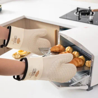 Kitchen Microwave Oven Pot Steam Oven Heat Insulation Silicone Thick High Temperature Gloves