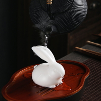 陳德根 羊脂玉白玉兔小寵茶盤茶玩茶寵擺件茶道零配 創意陶瓷禮品