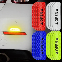 4Pcs Reflective Car Door Sticker Safety Opening Warning Reflector Tape Decal Auto Car Accessories Exterior Interior Reflector