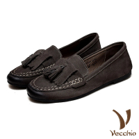 【Vecchio】真皮樂福鞋 牛皮樂福鞋/全真皮頭層牛皮軟底經典流蘇樂福鞋(黑)