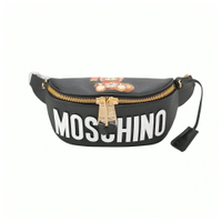 MOSCHINO 經典鋼盔泰迪熊皮革胸包腰包 黑色(7T77181555U912)