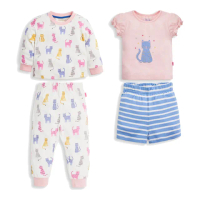 【JoJo Maman BeBe】超優質嬰幼兒/兒童春夏100%純棉長短袖家居服/睡衣2套組_貓的世界(JJH1692)
