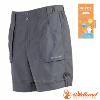 【荒野 WildLand】女新款 抗UV透氣休閒機能運動短褲.工作褲/抗紫外線/0A01381 藍灰