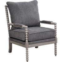 Abbott Spindle Accent Chair with Padded Spring Seat and Brushed Grey Base, Charcoal Fabric