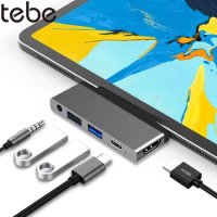 tebe USB C Hub for iPad Pro/Air 4 2018 2020 5 IN 1 Type-c Hub Adapter with 4K HDMI 3.5mm Headphones Jack PD 2*USB Splitter