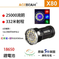 【錸特光電】ACEBEAM X80 25000流明 XHP50 2代晶片 標配18650鋰電池 紅綠藍+UV光 DX80