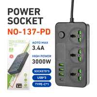 UK Plug Power Strip 3m Extension Cable Cable Electrical Socket Power Strip With 6 AC Sockets & 3 USB