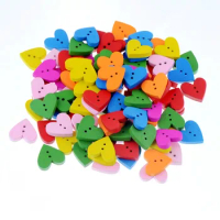 Free shipping 50pcs Random Mixed Color Wood Buttons 2 Holes Heart Shape Sewing Scrapbooking 18x17mm F1034