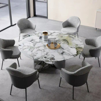 Natural marble cold jade luxury stone round table with turntable villa home built-in round luxury stone dining table