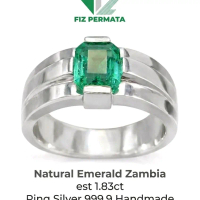 natural emerald zambia 1.83ct ring silver 999.9 handmade size 21