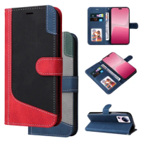 Multi Leather Flip Phone Case For VIVO V27 V29 Pro Y27 Y78 PLUS Lite 5G Wallet Card Slot Cover Luxury Color Contrast Blue Cases