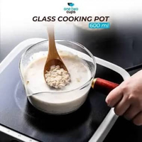 Panci Kecil Gagang Kayu Kaca Borosilicate Bening Transparan Tebal Tahan Panas Kompor Air Mendidih 60