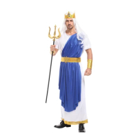 No Trident Fantasia Men Roman Mythology God of Sea King Neptune Poseidon Costumes Halloween Purim Party Carnival Cosplay Outfits