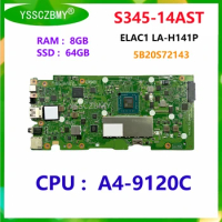 5B20S72143 For Lenovo 14E Chromebook S345-14AST Laptop Motherboard ELAC1 LA-H141P With CPU A4-9120C RAM 8GB SSD 64GB Test OK