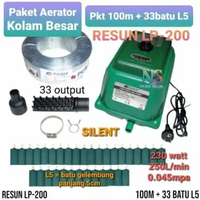 PAKET AERATOR KOLAM RESUN LP-200. Power 230 watt, 250L/min, 0.045mpa, 33 output. Untuk Kolam bioflok