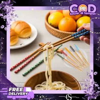 Sumpit Bambu Warna Sepasang / Bambu Chopstick / Set Alat Makan Mie / Sumpit Bambu 24cm Isi Sepasang 