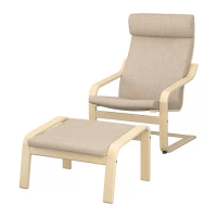 POÄNG 扶手椅及腳凳, 實木貼皮, 樺木/hillared 米色