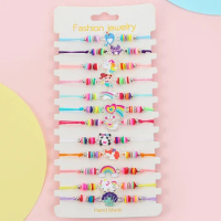 12Pcs/set Cute Cat Colorful Rope Rainbow Unicorn Charm Bracelets For Women Girls Kids Birthday Christmas Jewelry Friendship Gift